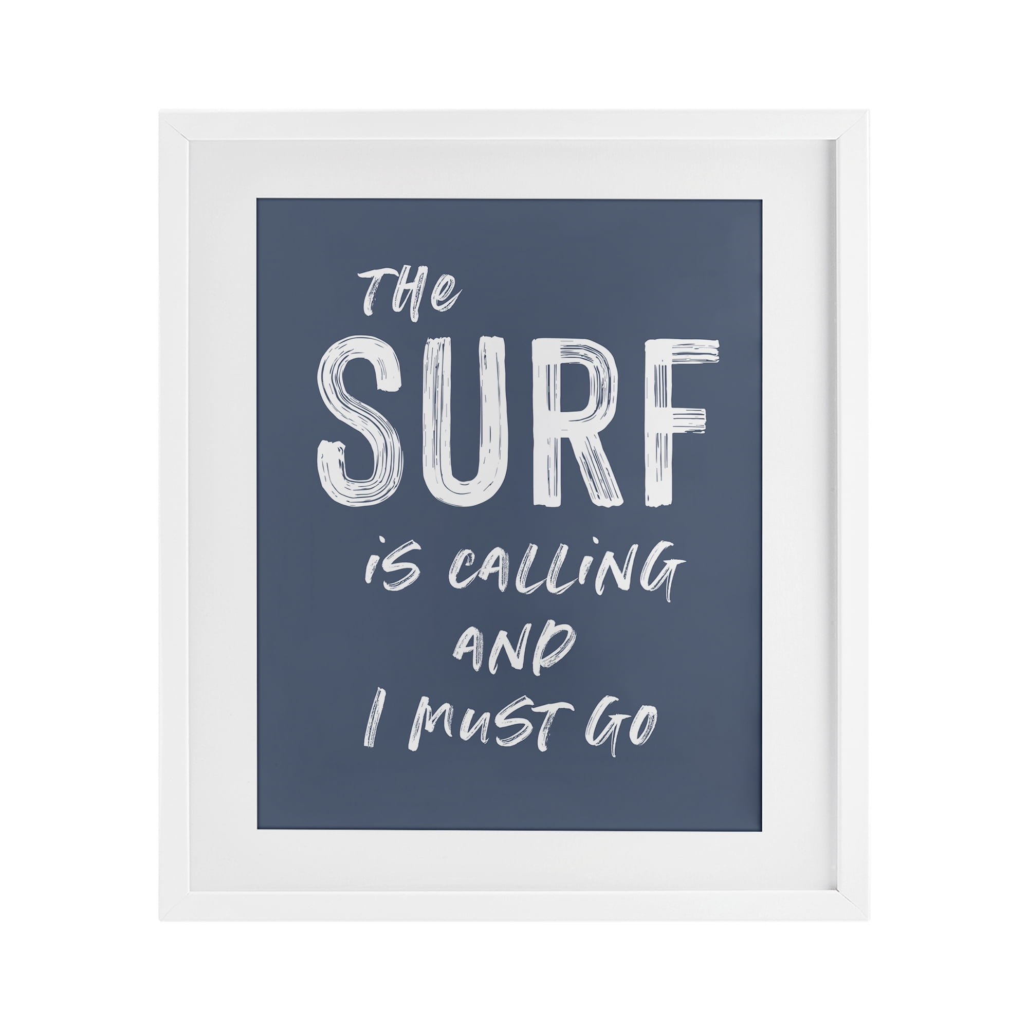 Surf Is Calling Must Go White Framed Print Under Glass, design by Lettered and Lined