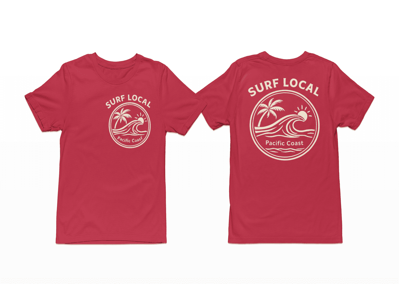 Surf Local Pacific Coast T-Shirt – Vintage Surf Graphic Tee, Beach Wave Shirt, Front & Back Print Unisex Crewneck
