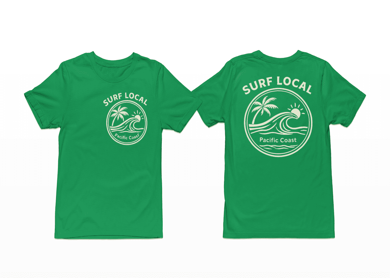 Surf Local Pacific Coast T-Shirt – Vintage Surf Graphic Tee, Beach Wave Shirt, Front & Back Print Unisex Crewneck