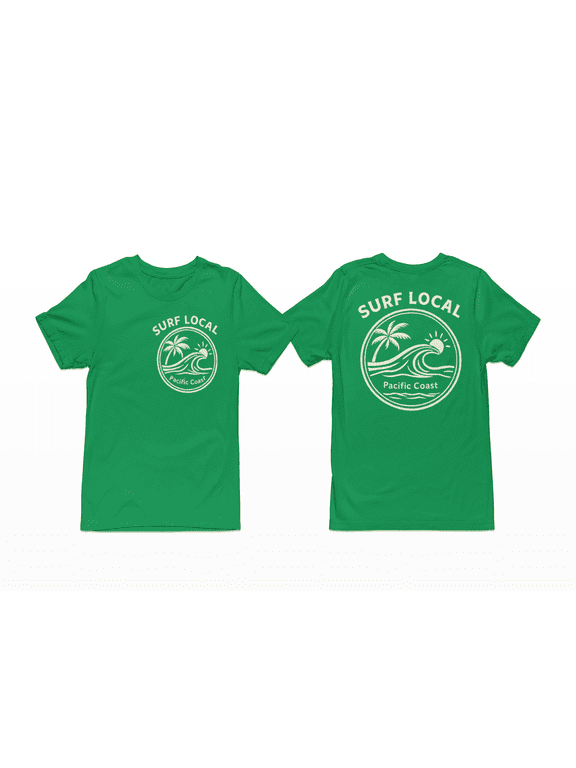 Surf Local Pacific Coast T-Shirt – Vintage Surf Graphic Tee, Beach Wave Shirt, Front & Back Print Unisex Crewneck