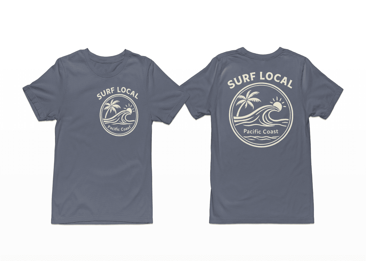 Surf Local Pacific Coast T-Shirt – Vintage Surf Graphic Tee, Beach Wave Shirt, Front & Back Print Unisex Crewneck