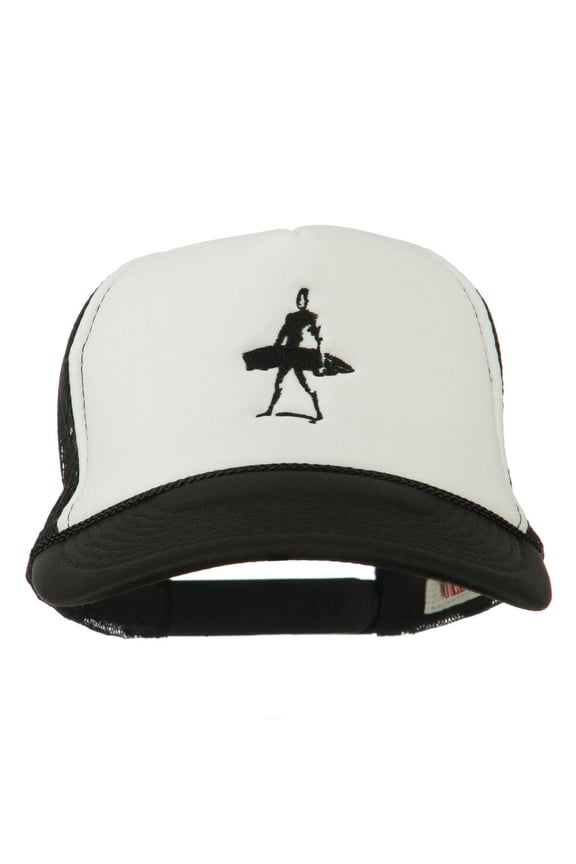 Surf Man Embroidered Foam Mesh Back Cap - Black White OSFM