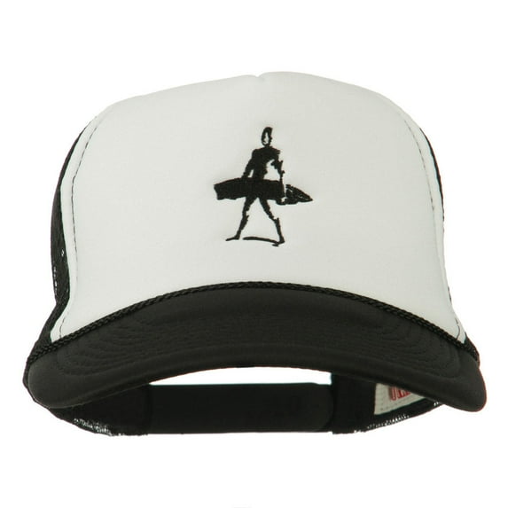 Surf Man Embroidered Foam Mesh Back Cap - Black White OSFM