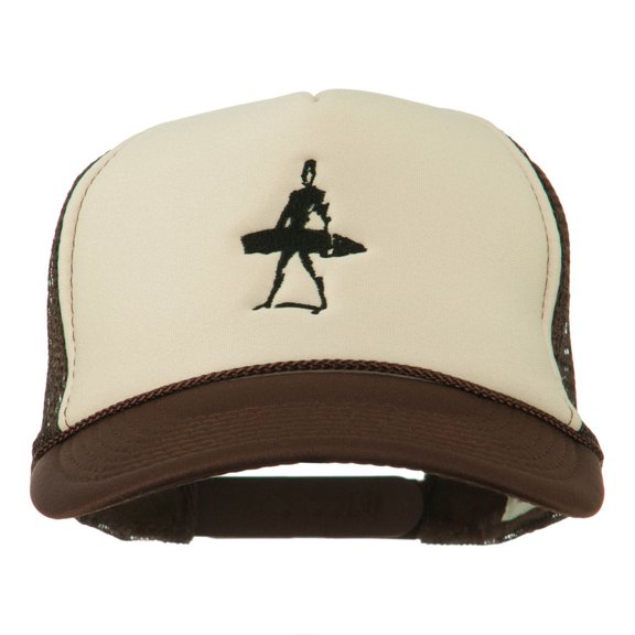 Surf Man Embroidered Foam Mesh Back Cap - Brown Tan OSFM