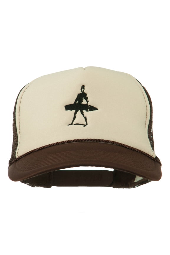 Surf Man Embroidered Foam Mesh Back Cap - Brown Tan OSFM