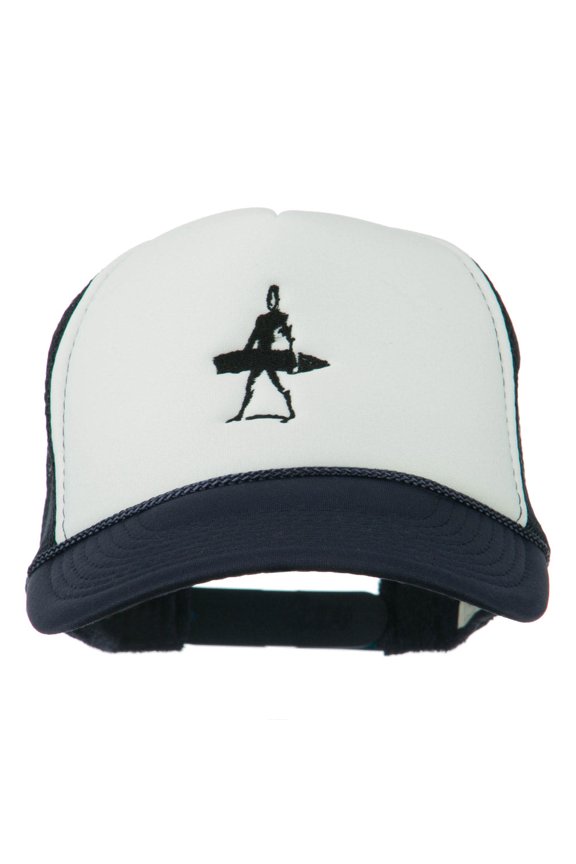 Surf Man Embroidered Foam Mesh Back Cap - Navy White OSFM