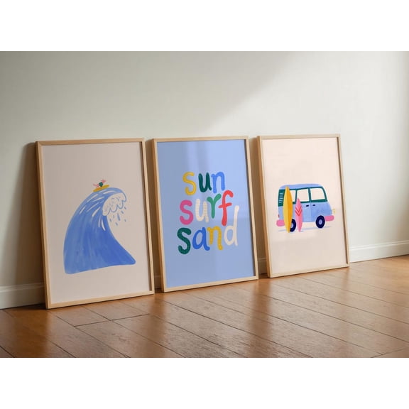 Surf Nursery Art Print Watercolour Van Wave Quote Wall Art Set 3 Unframed Paper Print 8x12