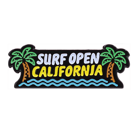 Surf Open California Neon Sign Enamel Pin - Glow-In-The-Dark Souvenir Pin