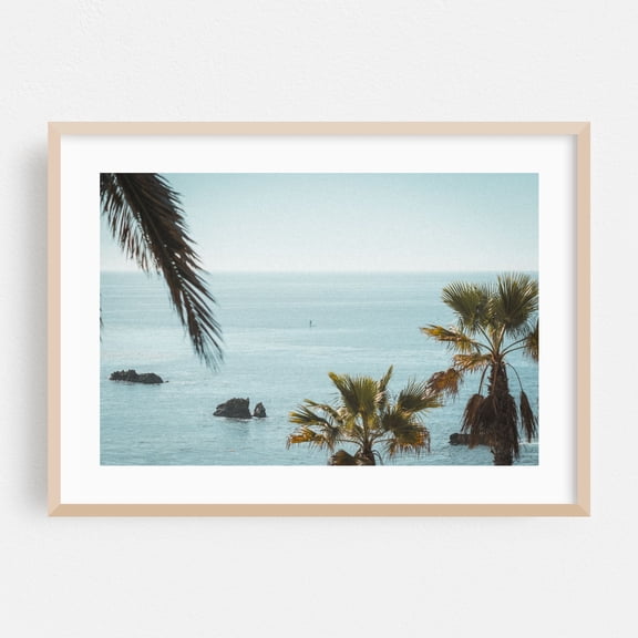 Surf Photo with Film Grain - Laguna Beach California Photography Ocean Palm Tree Seascape Coast Tropical Beach Minimalist Oak Framed Wall Art Print 5 x 7 inches