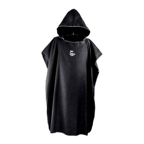 Surf Poncho Changing Robe Front Pocket Lightweight Microfiber with Hood Soft Wetsuit Changing Towel for Outdoor Sports, Swim - Black