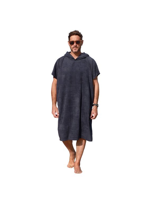 Surf Poncho Changing Towel Robe for Adults Men Women, Hooded Wetsuit Change Poncho for Surfing Swimming Bathing, Water Absorbent, Black, Oversized.