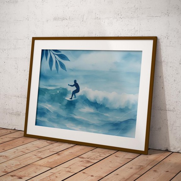 Surf Print Coastal Wall Art Minimal Blue Beach House Decor Watercolour Wave Gift, Unframed Paper Print