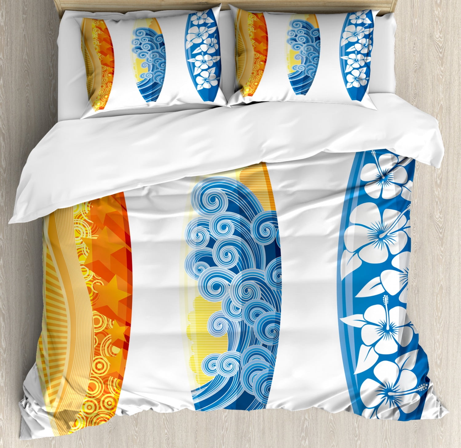 Colorful Surfboard Print Queen Duvet Cover Set