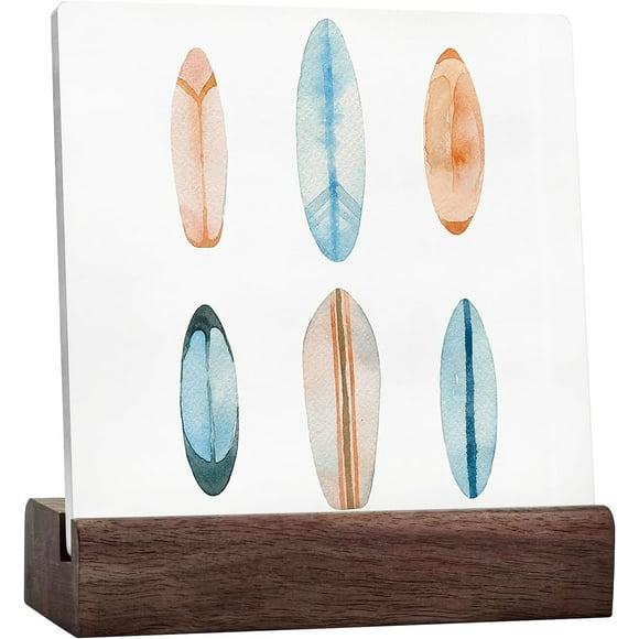 Surf Room Decor, Coastal Beach Room Decor, Summer Room Decor, Surfer Gifts, Surfing Gifts, Watercolor Surfboard Ceramic Table Sign For Desk Shelf Table Decor,
