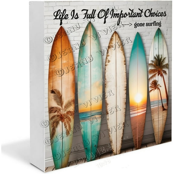 Surf Room Decor, Coastal Beach Room Decor, Summer Room Decor, Surfer Gifts, Surfing Gifts, Watercolor Surfboard Wooden Box Sign for Desk Shelf Table Decor