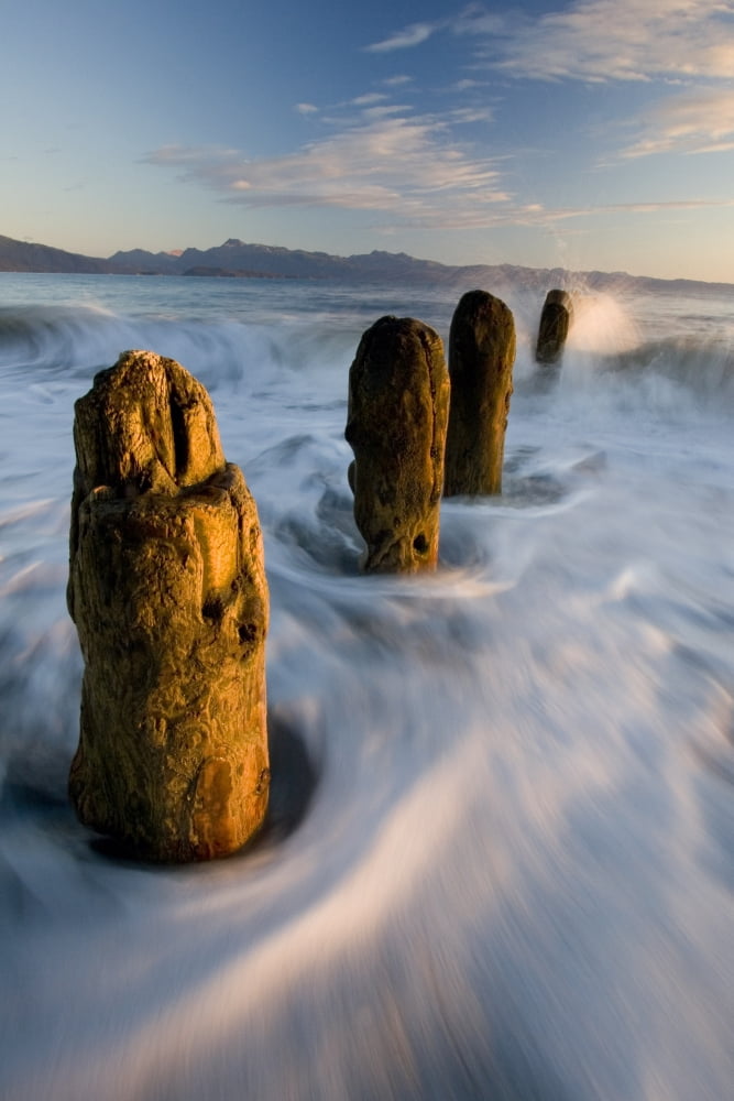 Surf Rushing Around Old Pilings Along Beach Homer Spit Kachemak Bay Alaska Summer Evening Blur Motion Canvas Art - Scott Dickerson Design Pics (11 x 17)