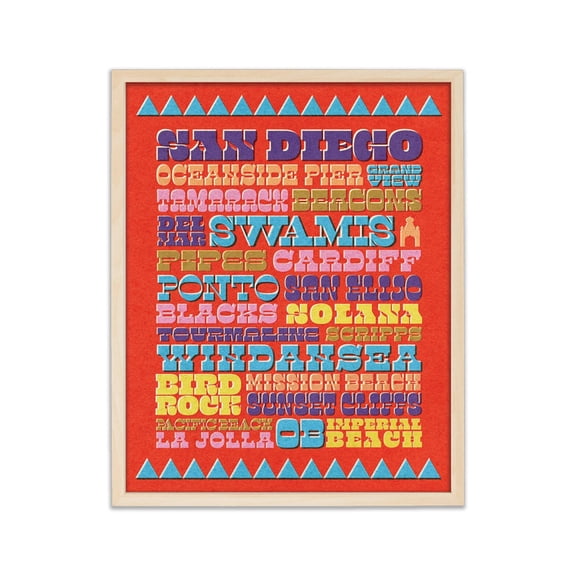 Surf San Diego!, Retro Typographical Poster Of San Diego Surf Spots: Oceanside, Del Mar, Swamis, Pipes, Cardiff, San Elijo, Blacks Wall Art, Modern Wall Decor, 12x18 UNFRAMED