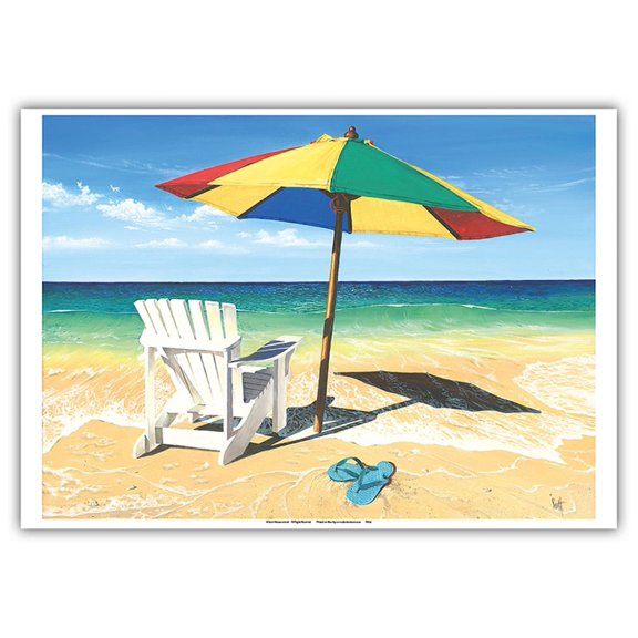 Surf Sand Summer - Beach Chair Ocean View - From an Original Color Painting by Scott Westmoreland - Master Art Print 10in x 14in