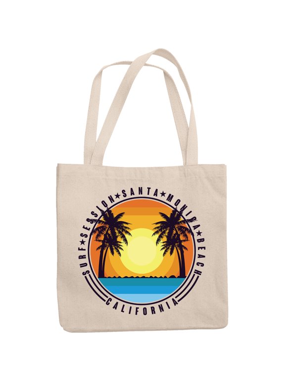 Surf Session Santa Monica Beach California with Palm Trees, 12oz Canvas Tote Bag