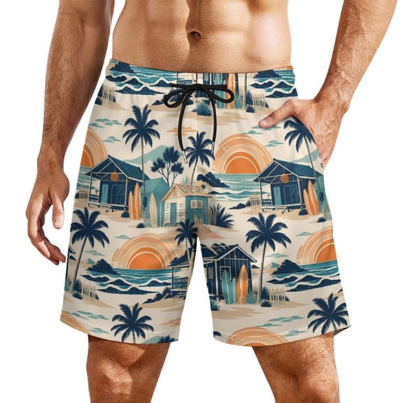 Surf Shack Sunset ClubMen’s Beach Shorts Quick Dry Swim Trunks, Lightweight Board Shorts with Elastic Waist for Swimming, Pool, Vacation and Summer Beachwear