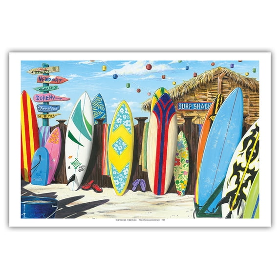 Surf Shack - Surfboard Art - From an Original Color Painting by Scott Westmoreland - Master Art Print (Unframed) 12in x 18in