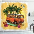 thumbnail image 1 of Surf Shower Curtain, Hippie Classic Old Bus with Surfboard Freedom Holiday Exotic Life Sketchy Art, Fabric Bathroom Set with Hooks, 69W X 84L Inches Extra Long, Yellow Orange Green, by Ambesonne, 1 of 3