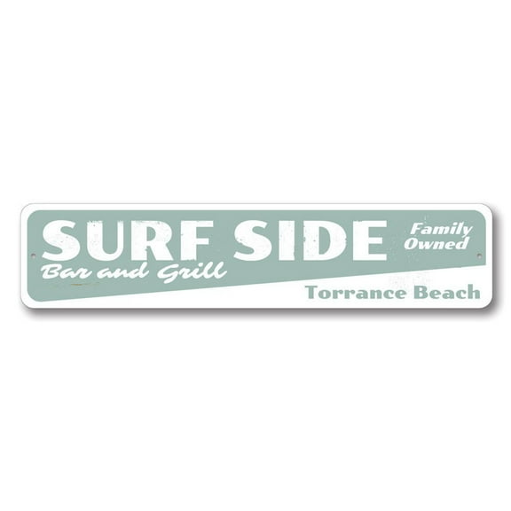 Surf Side Bar & Grill Sign, Family Owned Seafood Restaurant Sign, Custom Beach House Aluminum Decor - 4x18 inches