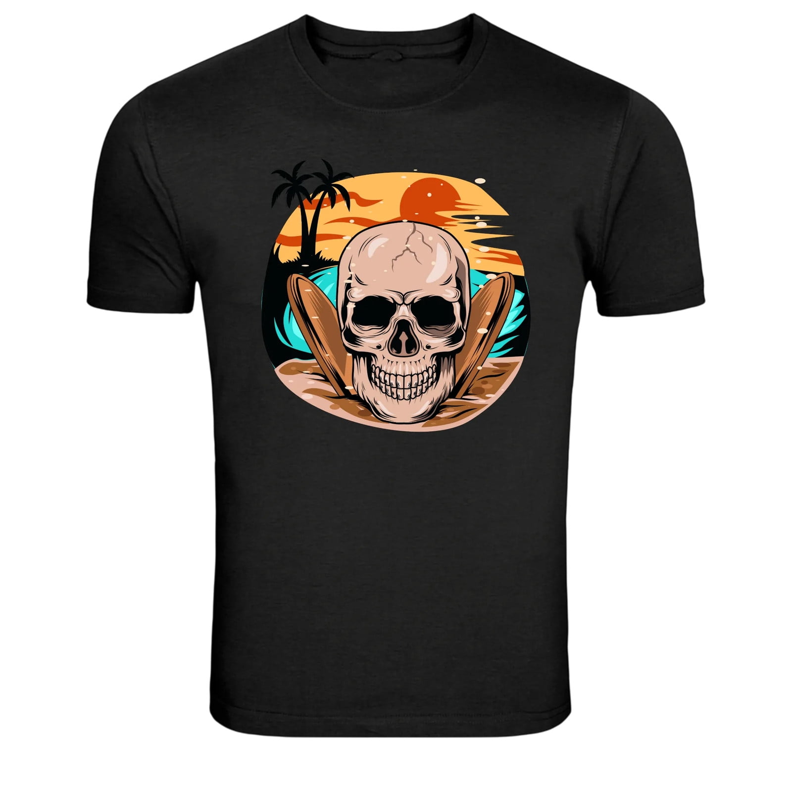 Surf Skull Beach Sunset Graphic T-Shirt Summer Ocean Tee