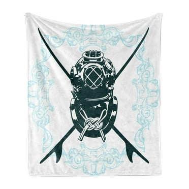 Surf Soft Flannel Fleece Blanket, Surf Sign with Diving Suit and Elements Myst Underwater Recreational Design, Cozy Plush for Indoor and Outdoor Use, 70" x 90", Dark Petrol Blue Blue, by Ambesonne