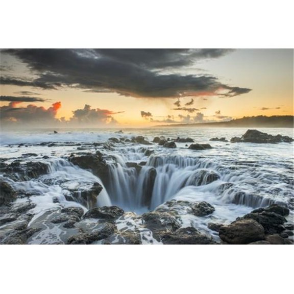 Surf Spills Into A Hole in a Rock Outcrop On The East Side of Kauai - Kauai Hawaii United States of America Poster Print by Carl Johnson - 38 x 24 - Large