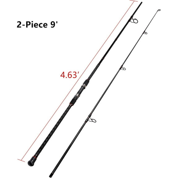 Surf Spinning Fishing Rod 2-Piece Graphite Travel Fishing Rod (12 Feet & 10 Feet) - Black