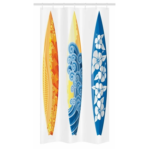 Surf Stall Shower Curtain, Ornate Colorful Surfboards Vocation Fun Water Sports Moving Waves Lifestyle, Fabric Bathroom Set with Hooks, 36W X 72L Inches Long, Blue Orange Yellow, by Ambesonne