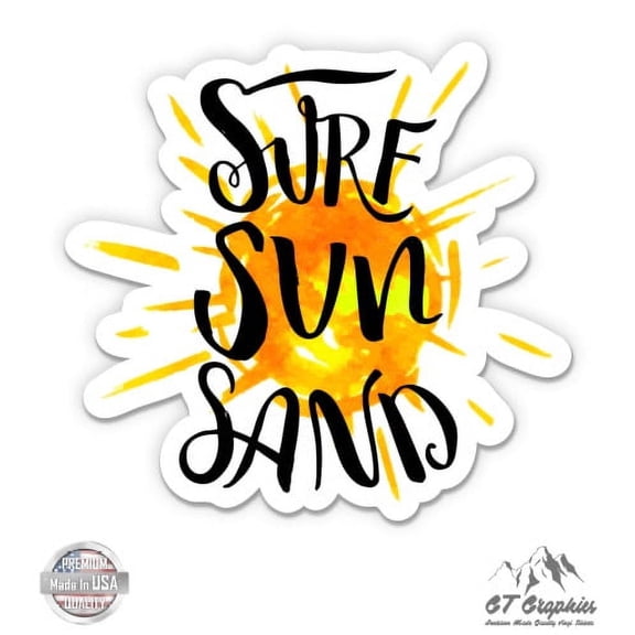 Surf Sun Sand - 3" Vinyl Sticker - For Car Laptop I-Pad Phone Helmet Hard Hat - Waterproof Decal