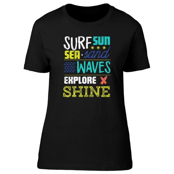 Surf Sun Sand Waves Sea Lovers T-Shirt Women -Image by Shutterstock, Female Large
