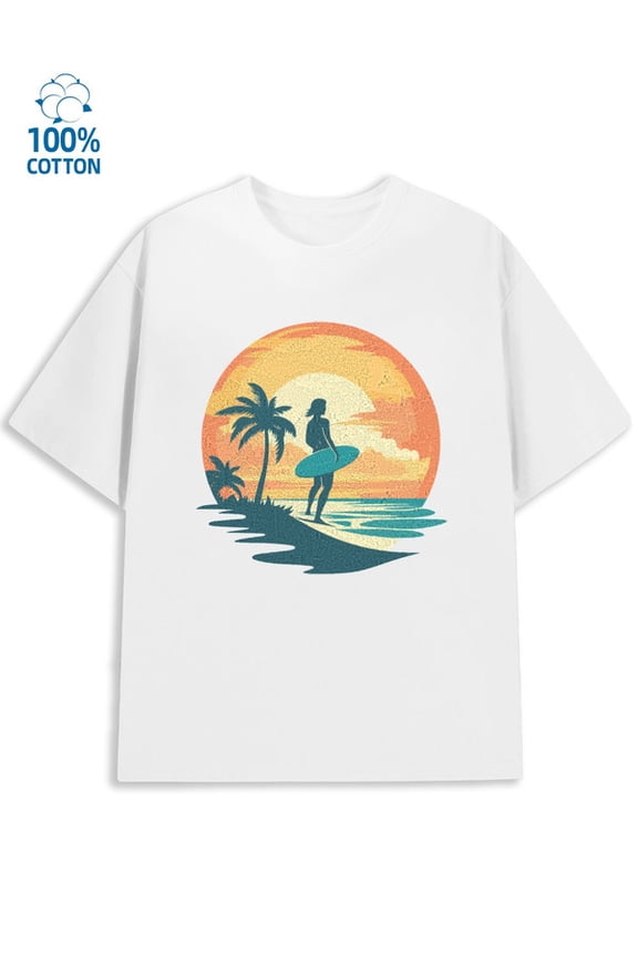 Surf Sunset Tee for men city 180G 100% Cotton white short y2k Trendy Unisex Shirt Short Sleeve tshirts Fashion Unisex Shirt Short Sleeve tshirts Original Unisex Shirt Graphic Tee tshirts