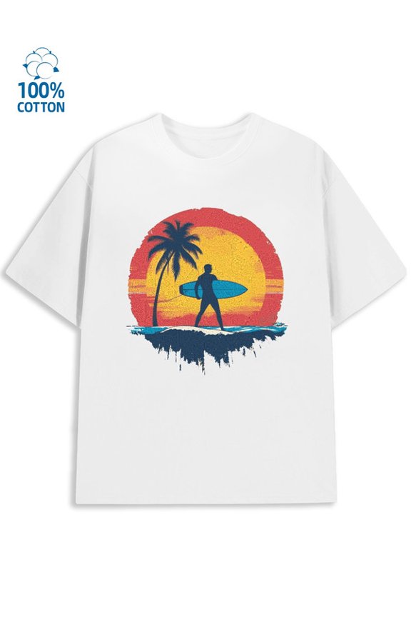 Surf Sunset Tee for men city 180G 100% Cotton white y2k new york Fashion Unisex Shirt Cotton tshirts Retro Unisex Shirt Short Sleeve tshirts Unique Design Unisex Shirt Graphic tshirts
