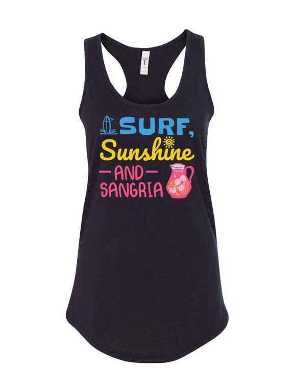 Surf, Sunshine, and Sangria Summer Time Beach Women's Racerback Tank Top-Black-large