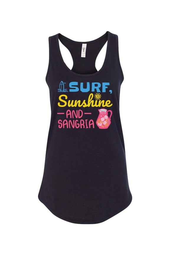Surf, Sunshine, and Sangria Summer Time Beach Women's Racerback Tank Top-Black-medium
