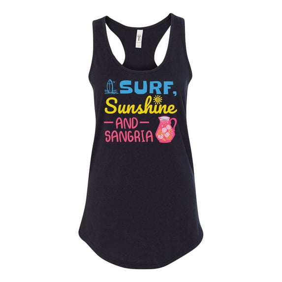 Surf, Sunshine, and Sangria Summer Time Beach Women's Racerback Tank Top-Black-medium