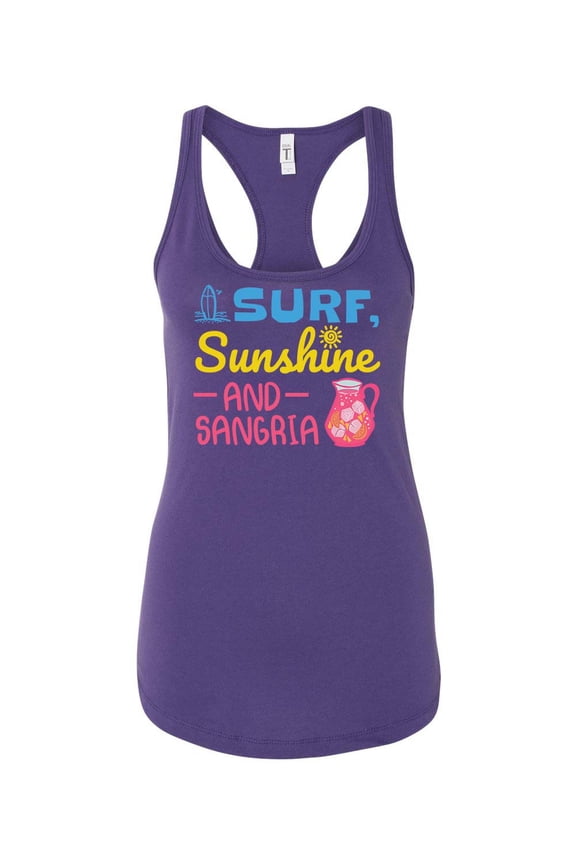 Surf, Sunshine, and Sangria Summer Time Beach Women's Racerback Tank Top-Purple-xl