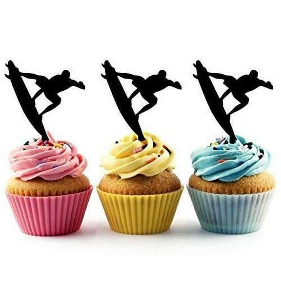 Surf Surfboard Silhouette Acrylic Cupcake Toppers 12 pcs