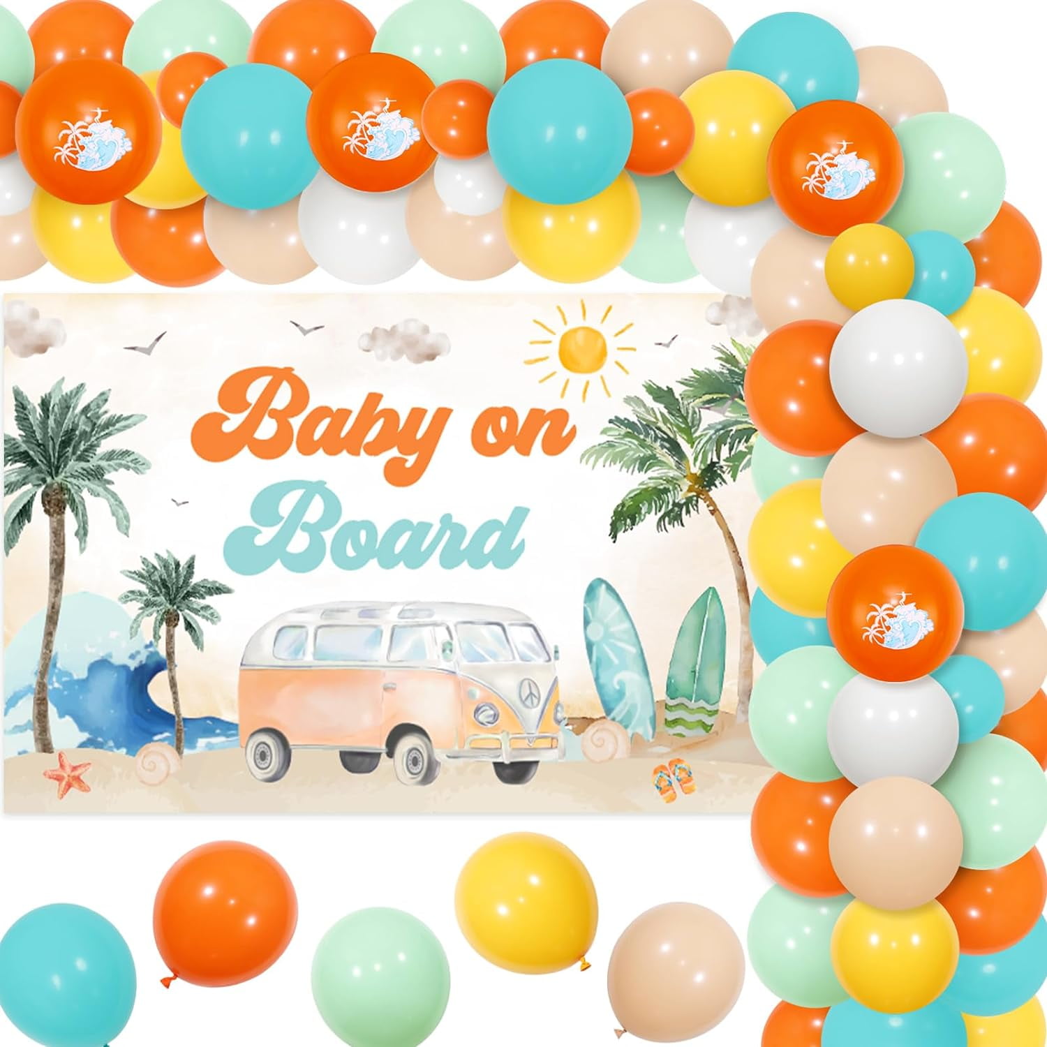 Surf Theme Baby Shower Decorations Hawaiian Baby on Board Baby Shower  Balloon Garland Kit Vintage with Baby on Board Backdrop Summer Beach Baby  Shower