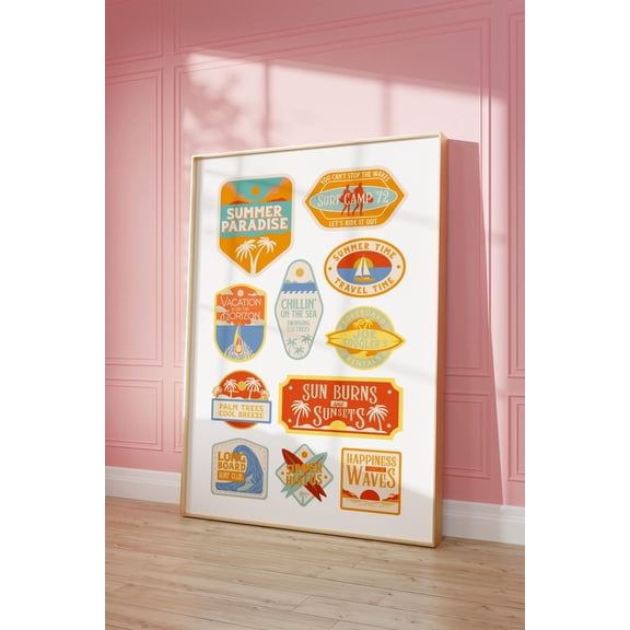 Surf Tickets Poster, Trendy Retro Surf Poster, Beach Sport Preppy Colorful Poster, Coastal Summer Room Decor, Aesthetic Vintage Poster Wall Art, Size 16x24 UNFFRAMED F03.1.7l2884