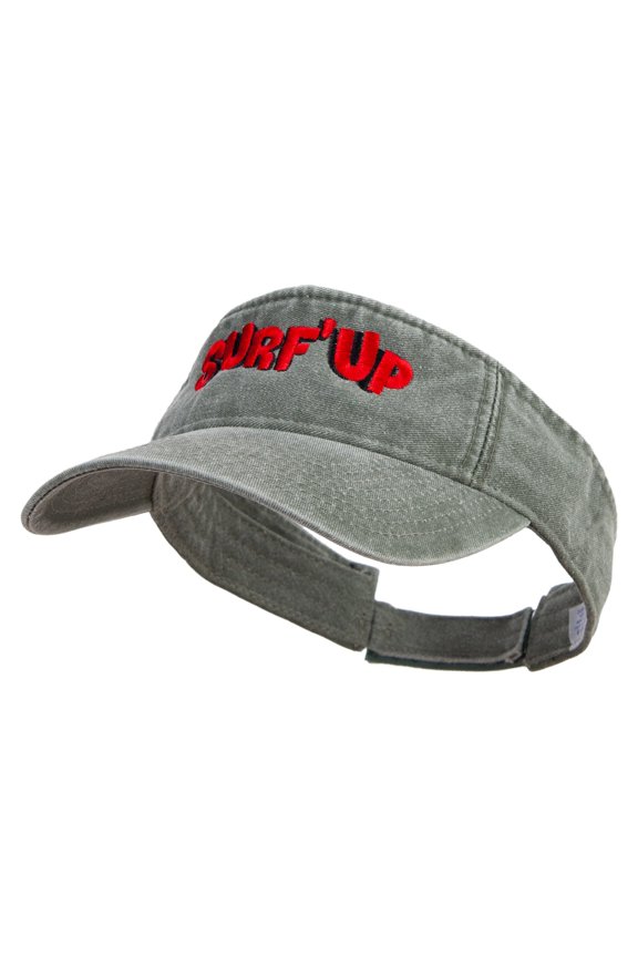 Surf Up Logo Embroidered Washed Pigment Dyed Cotton Twill Visor - Olive OSFM