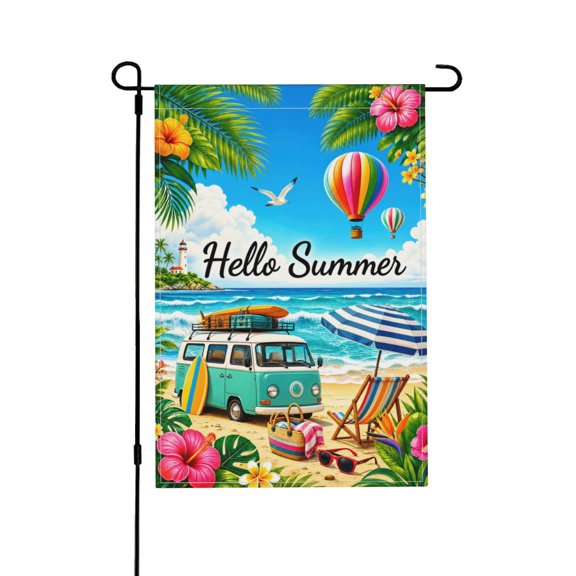 Surf Van Beach Summer Garden Flag For Porch Patio Yard Decor 12x18 in