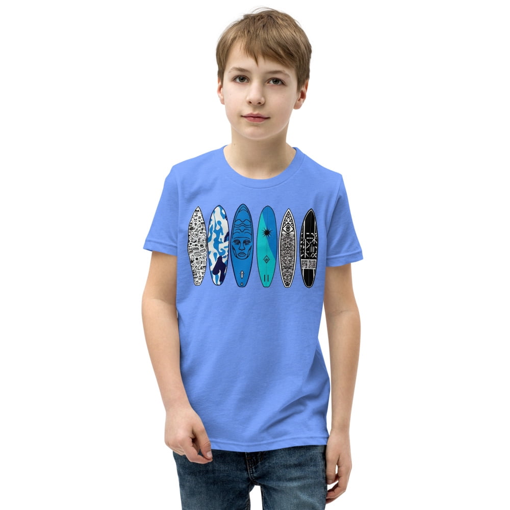 Surf Vibe Boys' T-Shirt – Cool Beach Shirt, Skater Graphic Tee, Summer Coastal Outfit (Heather Columbia Blue, S)