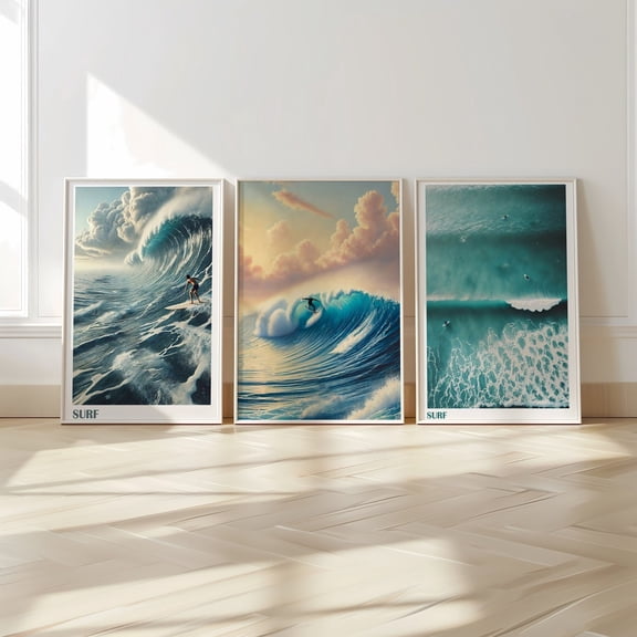 Surf Wall Art Prints Blue Coastal Surf Up Print Ocean Art Print Room Decor Surfer, Poster Only