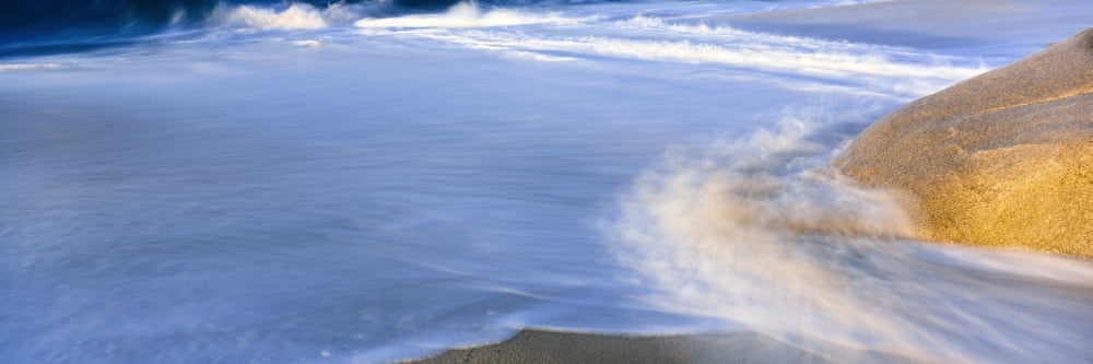 Surf approaches a granite boulder at Lands End Baja California Sur Mexico Canvas Art - Panoramic Images (36 x 12)