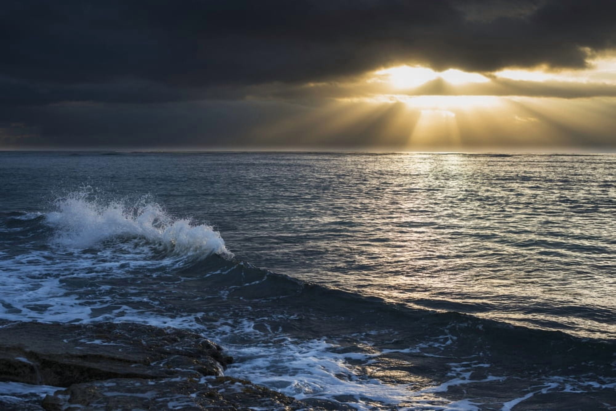 Surf breaks at sunrise Wailua Kauai Hawaii United States of America Canvas Art - Robert L Potts  Design Pics (36 x 24)