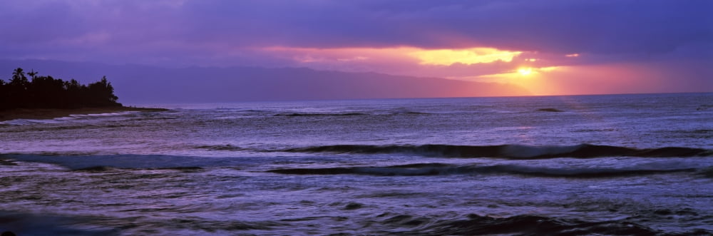 Surf in the ocean at sunset Oahu Hawaii USA Canvas Art - Panoramic Images (27 x 9)